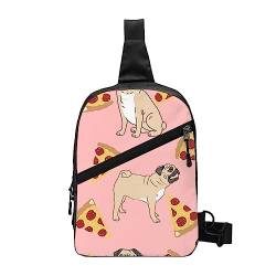 Bier Sling Bag Faltbarer Crossbody Rucksack Brustrucksack für Männer Frauen, verstellbare linke und rechte Schulter Sport Casual Tagesrucksack, Mops Pizza Pink, Einheitsgröße von VGFJHNDF