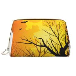 Cartoon Gemüse Bedruckte Leder Make-up Tasche für Frauen Mädchen - Tragbare Reise Kosmetik Organizer Kulturbeutel, Halloween Kürbis, Einheitsgröße von VGFJHNDF