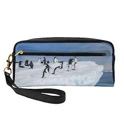 Corgi Reise-Make-up-Tasche mit Tragegriff, weiches und vielseitiges PU-Leder, tragbar, Kosmetiktasche für Damen und Mädchen, Geschenk, Snow Mountain Pinguin, Einheitsgröße von VGFJHNDF