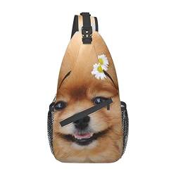 Französische Bulldogge Sling Bag Reise Crossbody Rucksack Brusttasche für Männer Frauen, verstellbare linke und rechte Schultern Wandern Casual Daypack, Pommerischer Hund, Einheitsgröße von VGFJHNDF