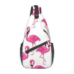 Französische Bulldogge Sling Bag Reise Crossbody Rucksack Brusttasche für Männer Frauen, verstellbare linke und rechte Schultern Wandern Casual Daypack, Rosa Flamingo, Einheitsgröße von VGFJHNDF