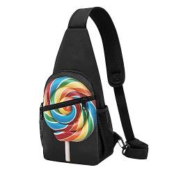 Gemüse-Obst-Schultertasche, Crossbody-Rucksack, Brusttasche für Männer und Frauen, verstellbare linke und rechte Schulter, Wandern, lässiger Tagesrucksack, lollipop, Einheitsgröße von VGFJHNDF