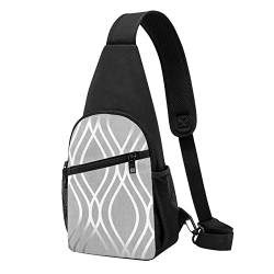 Handgezeichnete Blumen-Schultertasche, Crossbody-Rucksack, Brusttasche für Männer und Frauen, verstellbare linke und rechte Schulter, Wandern, lässiger Tagesrucksack, Silberne geometrische Figur, Einheitsgröße von VGFJHNDF