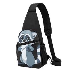 Happy Fathers Day to The Best Dad Sling Bag Crossbody Rucksack Brustrucksack für Männer und Frauen, verstellbare linke und rechte Schulter, Wandern, lässiger Tagesrucksack, Süßer Waschbär, Einheitsgröße von VGFJHNDF