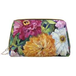 Kosmetiktasche aus Leder mit Delfin-Motiv, bedruckt, für Damen und Mädchen, tragbar, für Reisen, Kosmetik-Organizer, Kulturbeutel, Bunte Frühling Sommer Blume, Einheitsgröße von VGFJHNDF