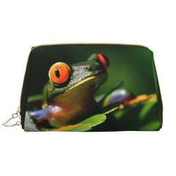 Niedlicher Welpen-Hunde-bedruckter Leder-Make-up-Tasche für Frauen und Mädchen – tragbarer Reise-Kosmetik-Organizer Kulturbeutel, Friedensfrosch Baum, Einheitsgröße von VGFJHNDF