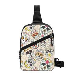 Oodles of Poodles Sling Bag Faltbarer Crossbody Rucksack Brustrucksack für Männer Frauen Verstellbare Linke und Rechte Schulter Sport Casual Daypack, Mexikanischer Schädel, Einheitsgröße von VGFJHNDF