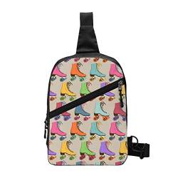 Oodles of Poodles Sling Bag Faltbarer Crossbody Rucksack Brustrucksack für Männer Frauen Verstellbare Linke und Rechte Schulter Sport Casual Daypack, Retro Bunte Rollschuhe, Einheitsgröße von VGFJHNDF