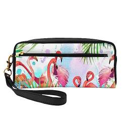 Reise-Make-up-Tasche mit tropischem Flamingo-Motiv, weiches und vielseitiges PU-Leder, tragbare Kosmetiktasche für Damen und Mädchen, Geschenk, Bemalter Flamingo, Einheitsgröße von VGFJHNDF