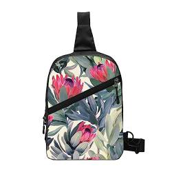 Rosa Flamingo Sling Bag Faltbarer Crossbody Rucksack Brustrucksack für Männer Frauen Verstellbare Linke und Rechte Schulter Sport Casual Tagesrucksack, Rote Blumen, Einheitsgröße von VGFJHNDF