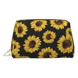 Rote schöne Blume bedruckte Leder Make-up Tasche für Frauen Mädchen - kleine tragbare Reise Kosmetik Organizer Kulturbeutel, Goldene Sonnenblumen, Einheitsgröße von VGFJHNDF