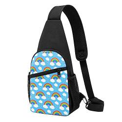 Schlafsack Sushi Sling Bag Crossbody Rucksack Brustrucksack für Herren Frauen, verstellbare linke und rechte Schulter Wandern Freizeit Tagesrucksack, Rainbow Clouds Regentropfen, Einheitsgröße von VGFJHNDF