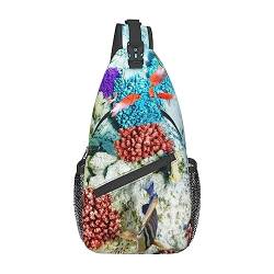 Schöne lebendige Blumen bunte Schmetterlinge Sling Bag Reise Crossbody Rucksack Brust Pack für Männer Frauen, verstellbare linke und rechte Schultern, Wandern Casual Daypack, Meeresboden Unterwasserfische, Einheitsgröße von VGFJHNDF