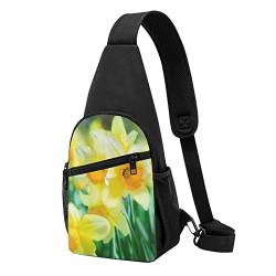 Schwarz und Weiß Amerikanische Flagge Sling Bag Crossbody Rucksack Brustrucksack für Männer Frauen Verstellbare linke und rechte Schulter Wandern Freizeit Tagesrucksack, Narzissenblume, Einheitsgröße von VGFJHNDF