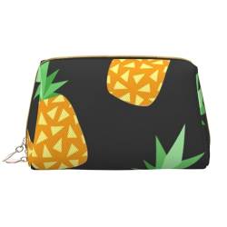 Schwarze und weiße Totenköpfe bedruckte Leder Make-up Tasche für Frauen Mädchen - Tragbare Reise Kosmetik Organizer Kulturbeutel, Gelbe Ananas, Einheitsgröße von VGFJHNDF