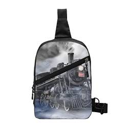 Steam Train Clouds Sling Bag Faltbarer Crossbody Rucksack Brustrucksack für Männer Frauen, verstellbare linke und rechte Schulter Sport Casual Daypack von VGFJHNDF