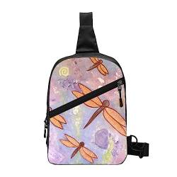 Sushi Sling Bag Faltbarer Crossbody Rucksack Brustrucksack für Männer Frauen, verstellbare linke und rechte Schulter Sport Casual Tagesrucksack, Handbemalte Libelle, Einheitsgröße von VGFJHNDF