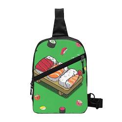 Sushi Sling Bag Faltbarer Crossbody Rucksack Brustrucksack für Männer Frauen, verstellbare linke und rechte Schulter Sport Casual Tagesrucksack, Schlafende Sushi, Einheitsgröße von VGFJHNDF