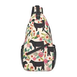 Taekwondo Design Sling Bag Travel Crossbody Rucksack Brusttasche für Männer Frauen, verstellbare linke und rechte Schultern, Wandern, Casual Daypack, Pink Flower Show Steer Cows Rinder, Einheitsgröße von VGFJHNDF