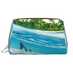 Weihnachten Winter Landschaft Hirsch Gedruckt Leder Make-up Tasche für Frauen Mädchen - Tragbare Reise Kosmetik Organizer Kulturbeutel, Schwimmender Delfin im blauen Meer, Einheitsgröße von VGFJHNDF