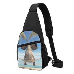 Wimpern-Schultertasche, Crossbody-Rucksack, Brusttasche für Männer und Frauen, verstellbare linke und rechte Schulter, Wandern, lässiger Tagesrucksack, Tropischer Schaukelelefant, Einheitsgröße von VGFJHNDF