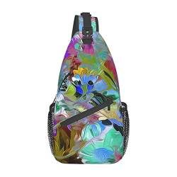 Wings Eyes Cartoon Sling Bag Travel Crossbody Rucksack Chest Pack für Männer Frauen, verstellbare linke und rechte Schultern Wandern Casual Daypack, Farbige Blume, Einheitsgröße von VGFJHNDF