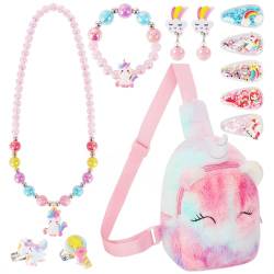 VGMANNTA Einhorn Geschenke für Mädchen Einhorn Spielzeug Geschenk Mädchen 5 Jahre Geburtstagsgeschenk Handtasche Mädchen Unicorn Kinder Schmuckset Mädchen Kinderschmuck Prinzessin Spielzeug-Bunt1 von VGMANNTA