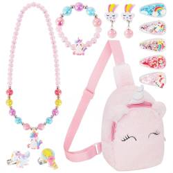 VGMANNTA Einhorn Geschenke für Mädchen Einhorn Spielzeug Geschenk Mädchen 5 Jahre Geburtstagsgeschenk Handtasche Mädchen Unicorn Kinder Schmuckset Mädchen Kinderschmuck Prinzessin Spielzeug-Rosa1 von VGMANNTA