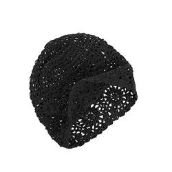 VGOL Beanie Mütze Handgemachte Frauen Baumwolle Knit Cutout Vintage Floral Crochet Slouchy Skull Cap für 52-58cm Kopfumfang Frühling Sommer Herbst, Schwarz von VGOL