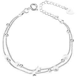 VGWON 925 Silber Sterne Perlen Armband für Frauen Teenager Mädchen Geschenk Kette Armband - Länge verstellbar (geschliffen) von VGWON