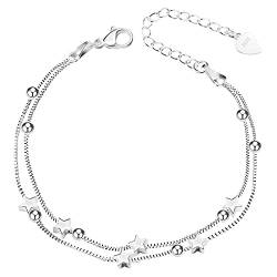 VGWON 925 Silber Sterne Perlen Armband für Frauen Teenager Mädchen Geschenk Kette Armband - Länge verstellbar (poliert) von VGWON