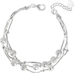 VGWON 925 Sterling Silber Verstellbare Perlen Armbänder Armbänder für Frauen Mädchen Geschenk für Frau Tochter, Sterling-Silber, Ohne Stein von VGWON