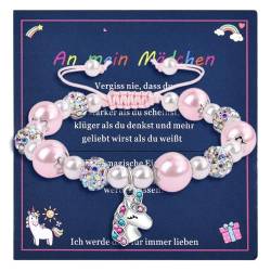 VGWON Einhorn Geschenk für Mädchen, Rosa Einhorn Armband mit Perlen und Zucker Diamanten, Geschenk für Tochter und Enkelin, Geburtstag für Mädchen von VGWON