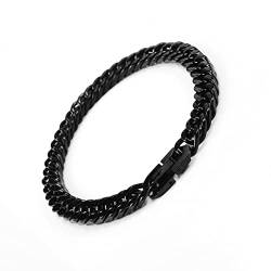 VGWON Herren 316L Edelstahl Cuban Link Armband mit Verschluss, Schwarzes Silber Massives Kubanisches Armband mit 8mm Diamantschliff, Herrenschmuck Geschenke von VGWON