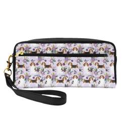 Beagle Pet C Hunderasse-Koordinaten mit Blumenmuster, Make-up-Tasche, Kosmetiktasche, tragbare Reise-Kulturtasche, Leder-Federmäppchen für Frauen und Mädchen von VHPNWJOB