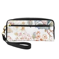 Blumen-Aquarell-Pastell-Botanisches Rosa, Make-up-Tasche, Kosmetiktasche, tragbare Reise-Kulturtasche, Leder-Federmäppchen für Frauen und Mädchen von VHPNWJOB