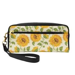 Frische Sonnenblumen-Sorten gedruckt, Make-up-Tasche, Kosmetiktasche, tragbare Reise-Kulturtasche, Leder-Federmäppchen für Frauen und Mädchen von VHPNWJOB