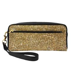 Goldglitter funkelnd glitzernd funkelnd, Make-up-Tasche, Kosmetiktasche, tragbare Reise-Kulturtasche, Leder-Federmäppchen für Frauen und Mädchen von VHPNWJOB