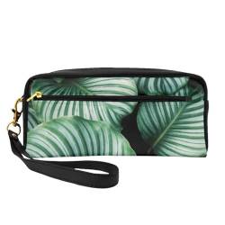 Grüne Tropische Pflanzenblätter Bedruckt, Make-up-Tasche, Kosmetiktasche, tragbare Reise-Kulturtasche, Leder-Federmäppchen für Frauen und Mädchen von VHPNWJOB