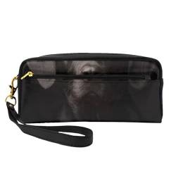 Neugieriger adoptierter schwarzer Labrador, Make-up-Tasche, Kosmetiktasche, tragbare Reise-Kulturtasche, Leder-Federmäppchen für Frauen und Mädchen von VHPNWJOB