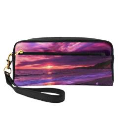 Rosa Strand-Sonnenuntergang Bedruckt, Make-up-Tasche, Kosmetiktasche, tragbare Reise-Kulturtasche, Leder-Federmäppchen für Frauen und Mädchen von VHPNWJOB