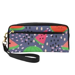 Sommerfrucht-Wassermelonen-Design, Make-up-Tasche, Kosmetiktasche, tragbare Reise-Kulturtasche, Leder-Federmäppchen für Frauen und Mädchen von VHPNWJOB