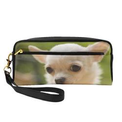 Weißes Chihuahua-Hundegesicht, Make-up-Tasche, Kosmetiktasche, tragbare Reise-Kulturtasche, Leder-Federmäppchen für Frauen und Mädchen von VHPNWJOB