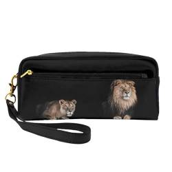 Wilder Löwe und Tiger, Make-up-Tasche, Kosmetiktasche, tragbare Reise-Kulturtasche, Leder-Federmäppchen für Frauen und Mädchen von VHPNWJOB