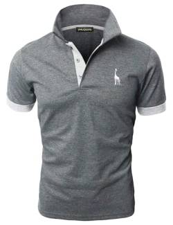 VHUQGVU Herren Poloshirt Baumwolle Kurzarm Giraffe Stickerei Polohemd Regular Slim Fit Modelle Golf Sport T-Shirt,Dunkelgrau+Hellgrau,L von VHUQGVU