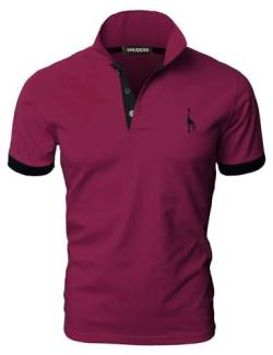 VHUQGVU Herren Poloshirt Baumwolle Kurzarm Giraffe Stickerei Polohemd Regular Slim Fit Modelle Golf Sport T-Shirt,Dunkelrot+Schwarz,M von VHUQGVU