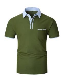 VHUQGVU Herren Poloshirt Baumwolle Kurzarm Knopfleiste mit Farbblockierung Polohemd Regular Slim Fit Modelle Golf Sport T-Shirt,Armeegrün Y41,L von VHUQGVU