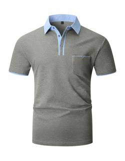 VHUQGVU Herren Poloshirt Baumwolle Kurzarm Knopfleiste mit Farbblockierung Polohemd Regular Slim Fit Modelle Golf Sport T-Shirt,Grau Y41,M von VHUQGVU
