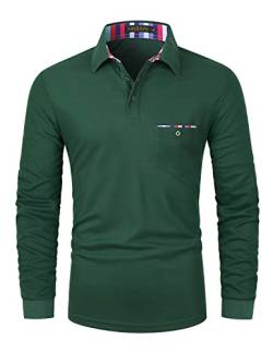 VHUQGVU Herren Poloshirt Langarm Golf T-Shirt Kontrast Tasche Polohemd M-3XL,Grün,XXL von VHUQGVU
