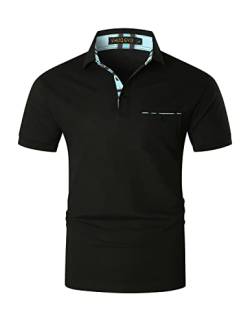 VHUQGVU Poloshirt Herren Kurzarm Kariertes Patchwork T-Shirt Regular Fit Männer Sports Tops,Schwarz,XL von VHUQGVU